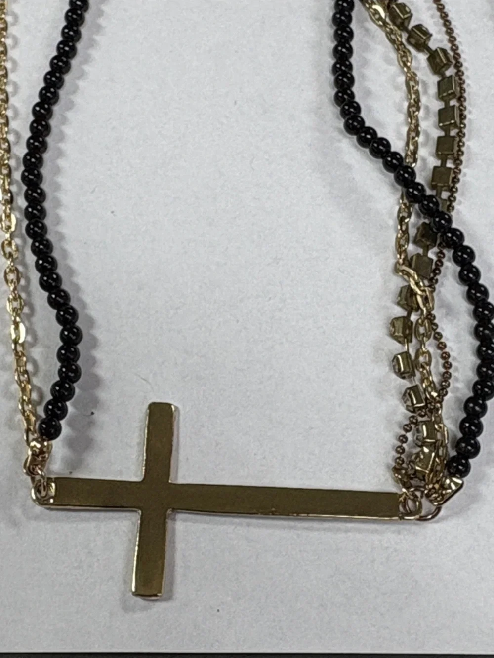 Gold and Black Multi-Strand Cross Necklace - Women Jewelry